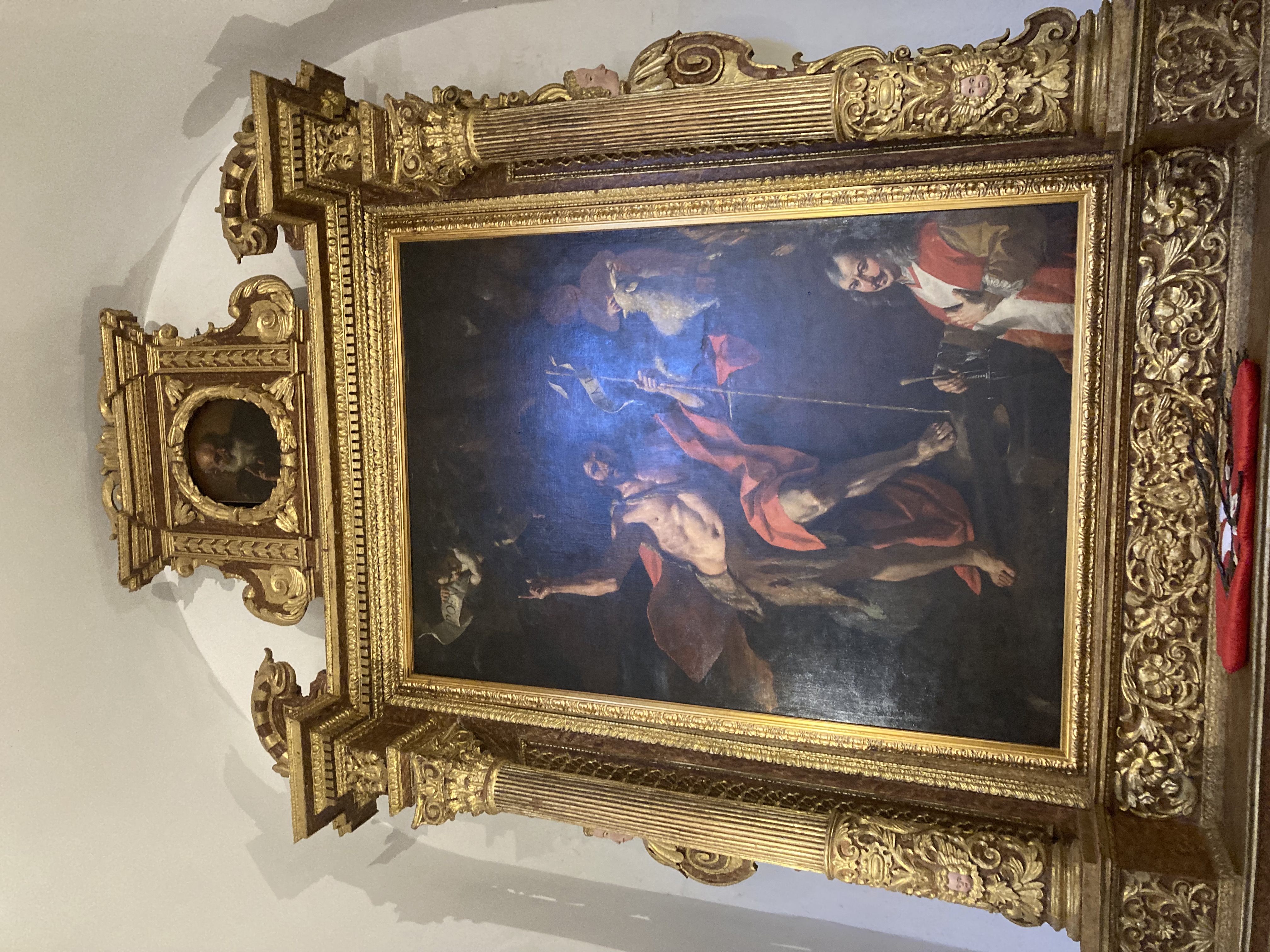 135 Nella Navata Laterale Sinistra Incastonate Nei Fastigi Lignei Dipinti E Dorati Altre Quattro Preziose Tele Di Mattia Preti Questa La Predica Di San Giovanni Battista Con L Autoritratto Dell Artista